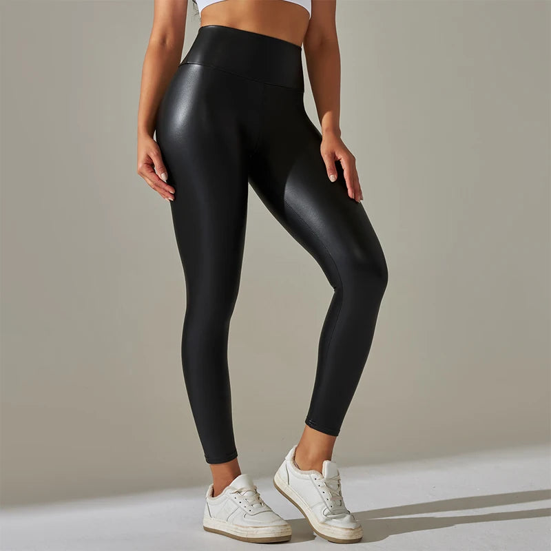 High Waisted PU Yoga Leather Pants