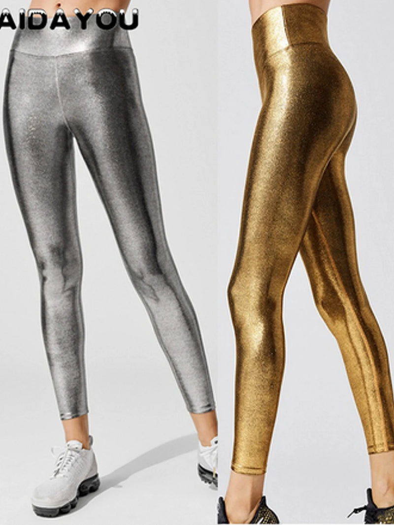 Metallic Foil Print Bodybuilding Compression Tights